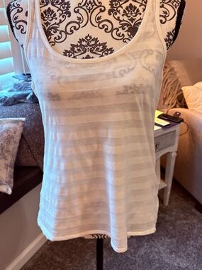 GAP White Sheer Striped Tank Top - Women